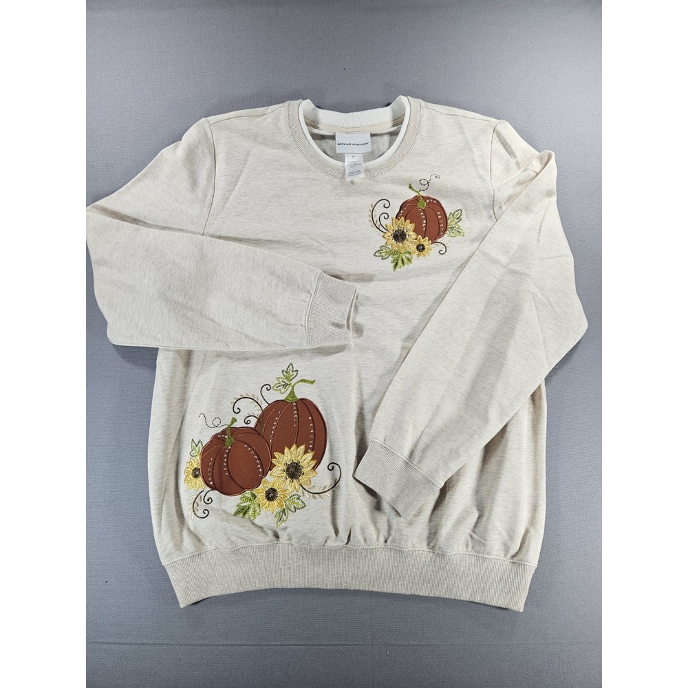 Alfred Dunner Sweatshirt Pumpkin Sunflower Embroidered Fall Grandmacore M